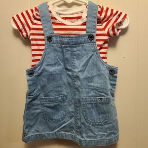 Tommy Hilfiger overall dress and tshirt set, size 62/0-3 months